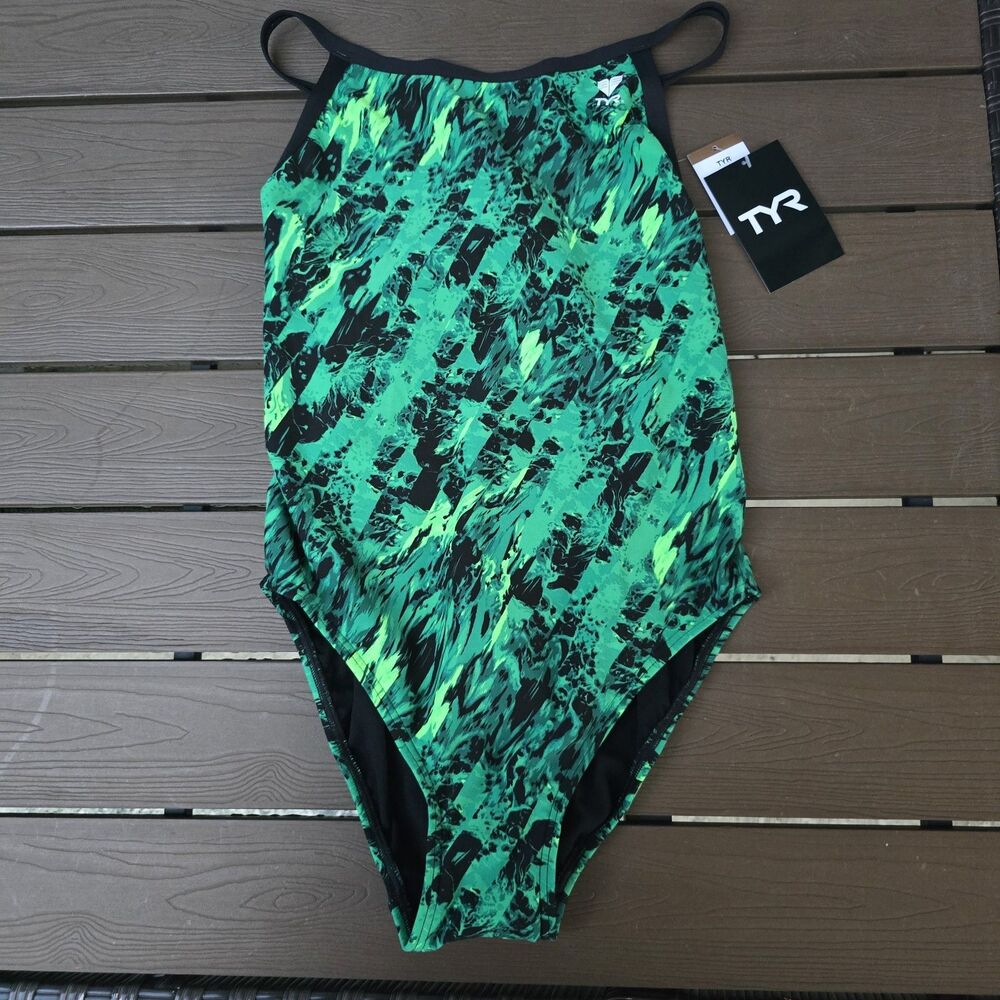 TYR Durafast Elite Women's Green Glisade Diamondfit One Piece Swim Sz 38 New